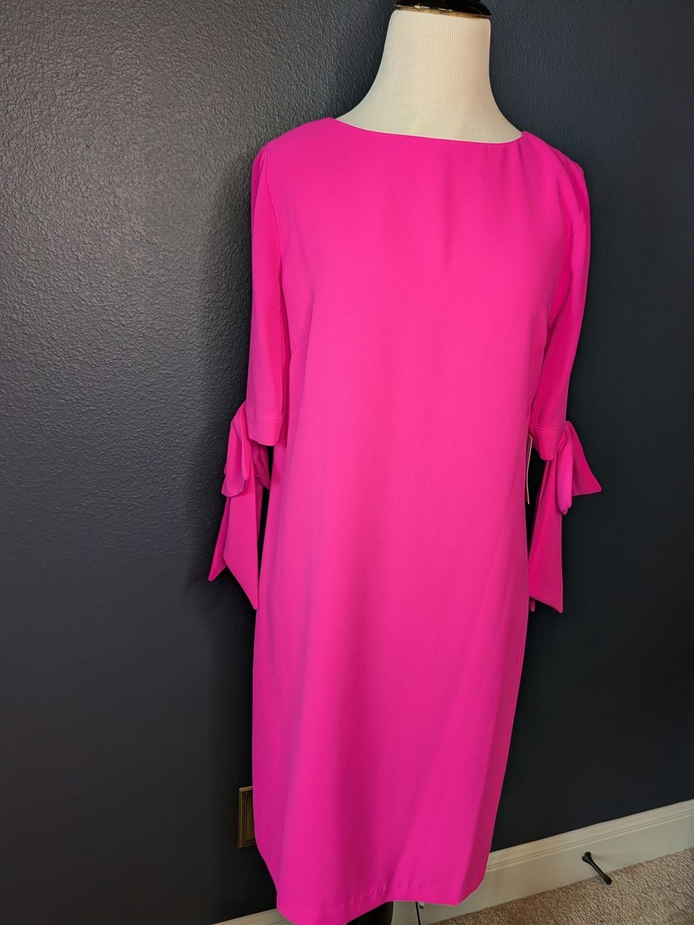CeCe Hot Pink Tie-Sleeve Midi Dress
